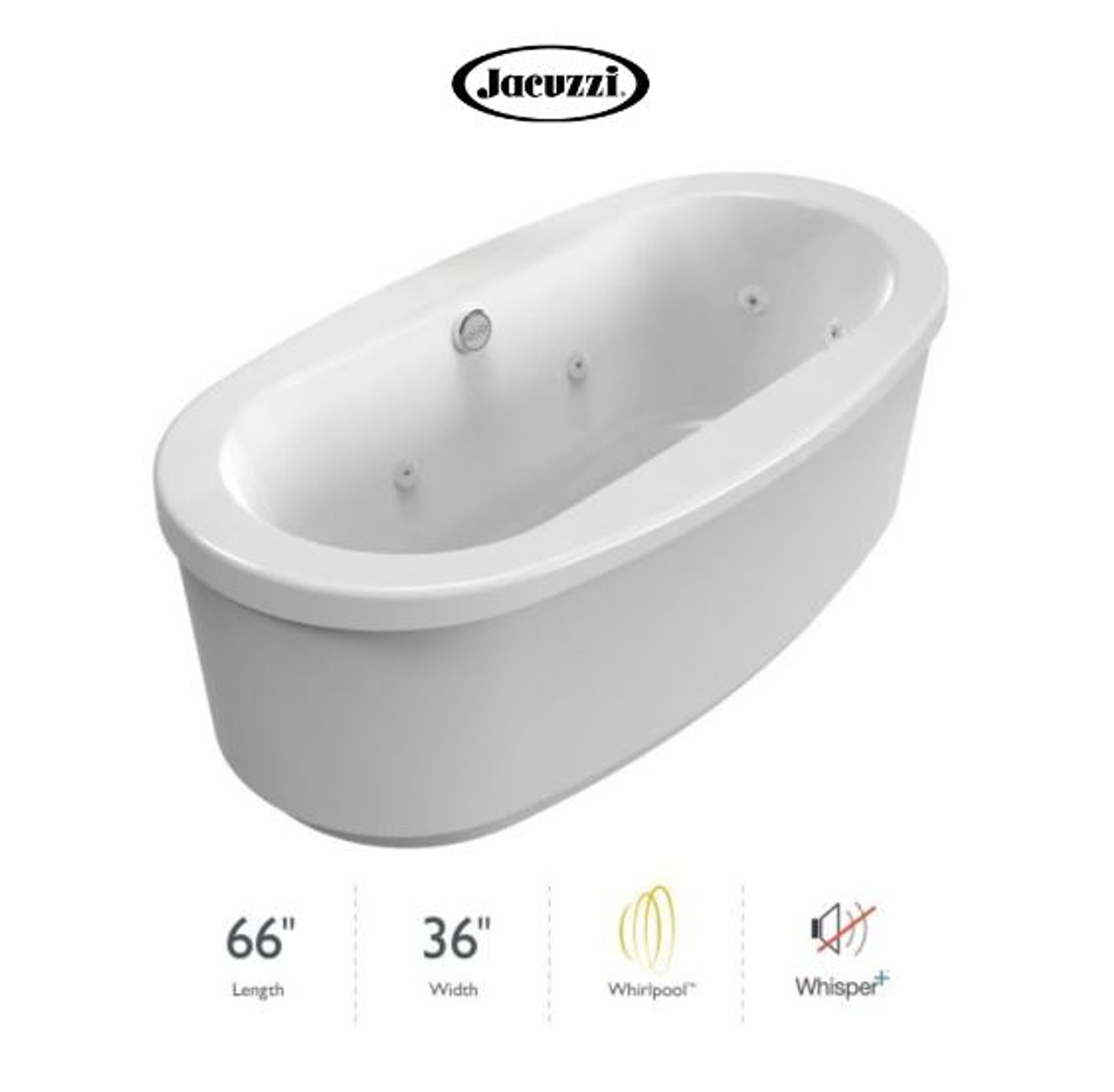 Jacuzzi Inizio 66 x 36 Freestanding Whirlpool with Whisper+ Technology™