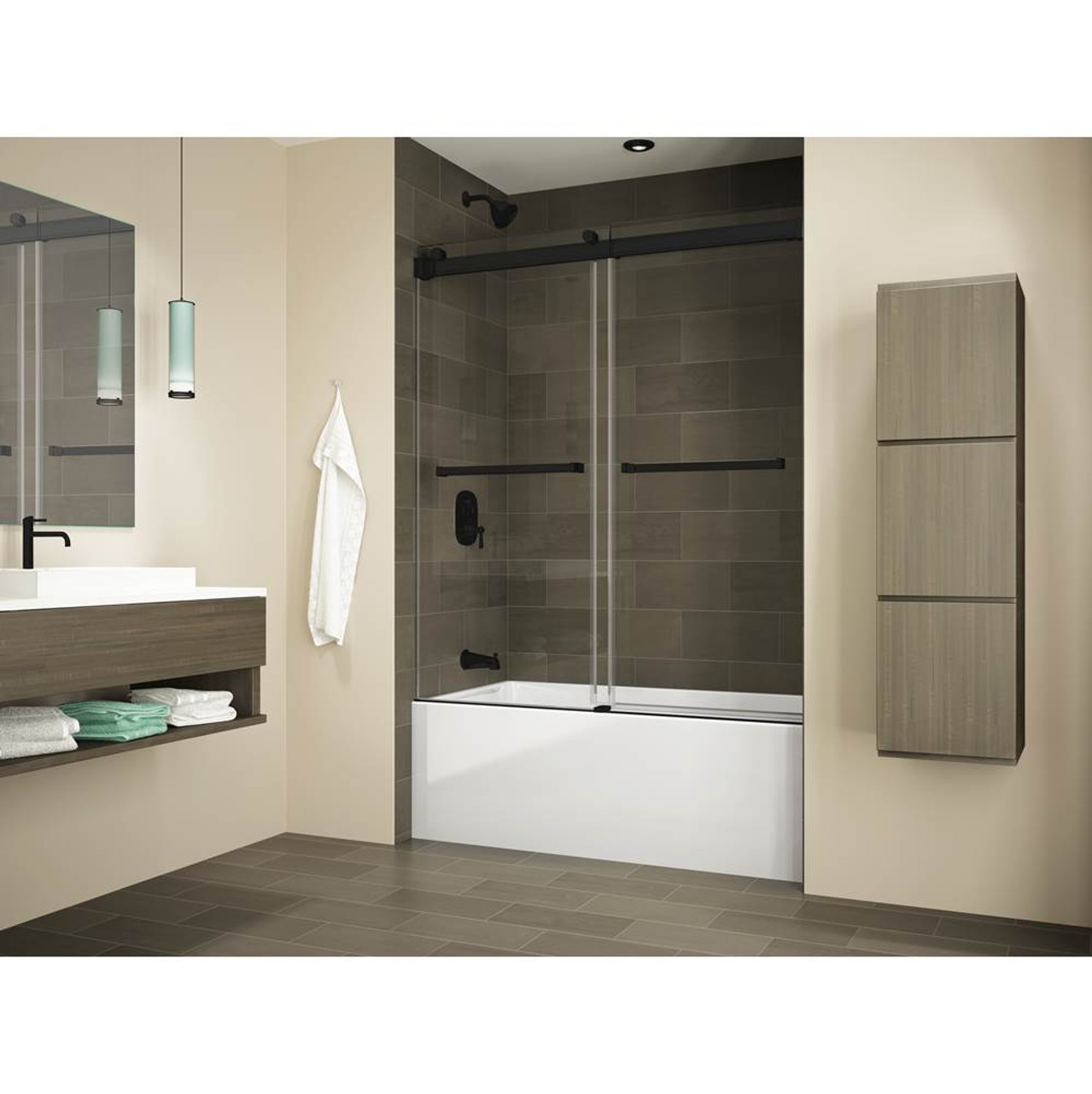 Fleurco Gemini Plus 60 Tub Bypass Frameless Sliding Doors Matte