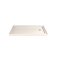 30 by 60 inch acrylic shower base with slip-resistant floor, single threshold, fiberglass reinforcement, integrated tile flange, and right-side drain