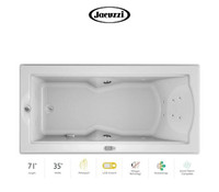 Jacuzzi 72" x 36" Fuzion Drop In Luxury Whirlpool Bathtub with 14 Jets, LCD Controls, Illumatherapy, Heater, Left Drain and Right Pump - Integrated Drain Assembly Included