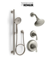 Kohler Forte Pressure Balanced Shower System with Shower Head, Hand Shower, Valve Trim, and Shower Arm