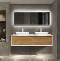 Novara 72" White / Wood Wall Mounted Double Bathroom Vanity
