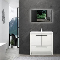 Salerno 36 Inch White Wall Mounted Bathroom Vanity with Faux Marble Top & Sink