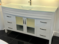 Richmond 72" Bathroom Vanity  Cabinet Solid Wood with Tempered Glass Top Single Sink Integrated 500-72S-WH