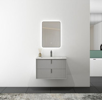 Fence 36" Floating Vanity with Pure White Quartz Top In Grey