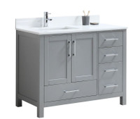 42 inch Royal Armada grey floor standing bathroom vanity with quartz stone countertop and undermount ceramic sink