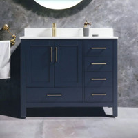 42" Royal Armada Navy Blue, Floor Standing Bathroom Vanity, Stone Countertop
