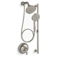 Kohler Forte Pressure Balanced Shower System with Shower Head, Hand Shower, Slide Bar, Shower Arm, Hose, and Valve Trim - Vibrant Brushed Nickel