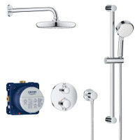Grohe Grohtherm Thermostatic Shower System with Shower Head, Hand Shower, Slide Bar, Hose, and Valve Trim - Starlight Chrome Grohe Grohtherm Thermostatic Shower System with Shower Head, Hand Shower, Slide Bar, Hose, and Valve Trim - Starlight Chrome