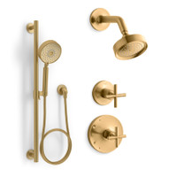 Kohler Purist Pressure Balanced Shower System with Shower Head, Hand Shower, Valve Trim, and Shower Arm - Vibrant Brushed Moderne Brass - KSS-Purist-3-RTHS-2MB Kohler Purist Pressure Balanced Shower System with Shower Head, Hand Shower, Valve Trim, and Shower Arm - Vibrant Brushed Moderne Brass - KSS-Purist-3-RTHS-2MB