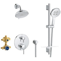 Grohe Timeless Pressure Balanced Shower System with Shower Head, Hand Shower, Slide Bar, Shower Arm, Hose, and Valve Trim - Starlight Chrome Grohe Timeless Pressure Balanced Shower System with Shower Head, Hand Shower, Slide Bar, Shower Arm, Hose, and Valve Trim - Starlight Chrome