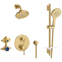 Grohe Timeless Pressure Balanced Shower System with Shower Head, Hand Shower, Slide Bar, Shower Arm, Hose, and Valve Trim - Brushed Cool Sunrise Grohe Timeless Pressure Balanced Shower System with Shower Head, Hand Shower, Slide Bar, Shower Arm, Hose, and Valve Trim - Brushed Cool Sunrise