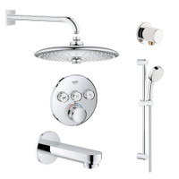Grohe SmartControl Shower System with Tub Spout, Hand Shower, Slide Bar, Hose, Shower Head, Shower Arm, Wall Supply Elbow, Valve Trim, and Rough In - Starlight Chrome Grohe SmartControl Shower System with Tub Spout, Hand Shower, Slide Bar, Hose, Shower Head, Shower Arm, Wall Supply Elbow, Valve Trim, and Rough In - Starlight Chrome