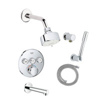 Grohe Grohtherm Thermostatic Shower System with Shower Head, Hand Shower, Shower Arm, Hose, and Tub Spout - Valve Included - Starlight Chrome Grohe Grohtherm Thermostatic Shower System with Shower Head, Hand Shower, Shower Arm, Hose, and Tub Spout - Valve Included - Starlight Chrome