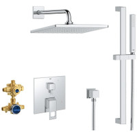 Grohe Eurocube Pressure Balanced Shower System with Shower Head, Hand Shower, Slide Bar, Shower Arm, Hose, and Valve Trim - Starlight Chrome Grohe Eurocube Pressure Balanced Shower System with Shower Head, Hand Shower, Slide Bar, Shower Arm, Hose, and Valve Trim - Starlight Chrome