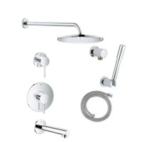 Grohe Essence Pressure Balanced Shower System with Rain Shower Head, Hand Shower, Shower Arm, and Hose - Valves Included - Starlight Chrome Grohe Essence Pressure Balanced Shower System with Rain Shower Head, Hand Shower, Shower Arm, and Hose - Valves Included - Starlight Chrome
