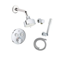 Grohe Grohtherm Thermostatic Shower System with Shower Head, Hand Shower, Shower Arm, and Hose - Valve Included - Starlight Chrome Grohe Grohtherm Thermostatic Shower System with Shower Head, Hand Shower, Shower Arm, and Hose - Valve Included - Starlight Chrome