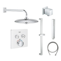 Grohe SmartControl Shower System with Shower Head, Hand Shower, Shower Arm, Wall Supply Elbow, Slide Bar, Hand Shower Hose, Valve Trim, and Rough In - Moon White / StarLight Chrome Grohe SmartControl Shower System with Shower Head, Hand Shower, Shower Arm, Wall Supply Elbow, Slide Bar, Hand Shower Hose, Valve Trim, and Rough In - Moon White / StarLight Chrome