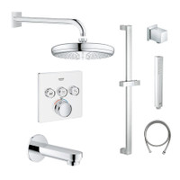 Grohe SmartControl Shower System with Tub Spout, Shower Head, Shower Arm, Wall Supply Elbow, Slide Bar, Hand Shower, Hand Shower Hose, Valve Trim, and Rough In - Moon White / StarLight Chrome Grohe SmartControl Shower System with Tub Spout, Shower Head, Shower Arm, Wall Supply Elbow, Slide Bar, Hand Shower, Hand Shower Hose, Valve Trim, and Rough In - Moon White / StarLight Chrome