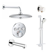 Grohe SmartControl Shower System with Tub Spout, Shower Head, Hand Shower, Shower Arm, Wall Supply Elbow, Valve Trim, and Rough In - Starlight Chrome Grohe SmartControl Shower System with Tub Spout, Shower Head, Hand Shower, Shower Arm, Wall Supply Elbow, Valve Trim, and Rough In - Starlight Chrome