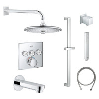 Grohe SmartControl Shower System with Tub Spout, Shower Head, Shower Arm, Wall Supply Elbow, Slide Bar, Hand Shower Hose, Valve Trim, and Rough In - Starlight Chrome Grohe SmartControl Shower System with Tub Spout, Shower Head, Shower Arm, Wall Supply Elbow, Slide Bar, Hand Shower Hose, Valve Trim, and Rough In - Starlight Chrome