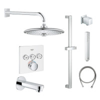 Grohe SmartControl Shower System with Tub Spout, Shower Head, Shower Arm, Wall Supply Elbow, Slide Bar, Hand Shower Hose, Valve Trim, and Rough In - Moon White / StarLight Chrome Grohe SmartControl Shower System with Tub Spout, Shower Head, Shower Arm, Wall Supply Elbow, Slide Bar, Hand Shower Hose, Valve Trim, and Rough In - Moon White / StarLight Chrome