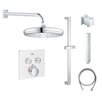 Grohe SmartControl Shower System with Shower Head, Shower Arm, Wall Supply Elbow, Slide Bar, Hand Shower Hose, Valve Trim, and Rough In - Moon White / StarLight Chrome Grohe SmartControl Shower System with Shower Head, Shower Arm, Wall Supply Elbow, Slide Bar, Hand Shower Hose, Valve Trim, and Rough In - Moon White / StarLight Chrome