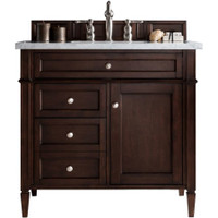 James Martin Vanities Brittany 36" Single Basin Poplar Wood Vanity Set with 3 cm Carrara White Natural Stone Vanity Top and Rectangular Sink - Burnished Mahogany James Martin Vanities Brittany 36" Single Basin Poplar Wood Vanity Set with 3 cm Carrara White Natural Stone Vanity Top and Rectangular Sink - Burnished Mahogany