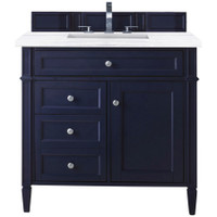 James Martin Vanities Brittany 36" Single Basin Poplar Wood Vanity Set with 3 cm Carrara White Natural Stone Vanity Top and Rectangular Sink - Victory Blue James Martin Vanities Brittany 36" Single Basin Poplar Wood Vanity Set with 3 cm Carrara White Natural Stone Vanity Top and Rectangular Sink - Victory Blue
