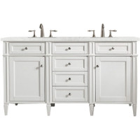 James Martin Vanities Brittany 60" Double Basin Poplar Wood Vanity Set with 3 cm Pearl Jasmine Quartz Vanity Top and Rectangular Sinks - Bright White James Martin Vanities Brittany 60" Double Basin Poplar Wood Vanity Set with 3 cm Pearl Jasmine Quartz Vanity Top and Rectangular Sinks - Bright White