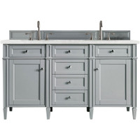 James Martin Vanities Brittany 60" Double Basin Poplar Wood Vanity Set with 3 cm Pearl Jasmine Quartz Vanity Top and Rectangular Sinks - Urban Gray - 650-V60D-UGR-3EJP
