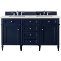 James Martin Vanities Brittany 60" Double Basin Poplar Wood Vanity Set with 3 cm Pearl Jasmine Quartz Vanity Top and Rectangular Sinks - Victory Blue James Martin Vanities Brittany 60" Double Basin Poplar Wood Vanity Set with 3 cm Pearl Jasmine Quartz Vanity Top and Rectangular Sinks - Victory Blue
