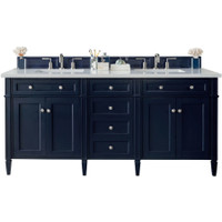 James Martin Vanities Brittany 72" Double Basin Poplar Wood Vanity Set with 3 cm Arctic Fall Solid Surface Vanity Top and Rectangular Sinks - Victory Blue James Martin Vanities Brittany 72" Double Basin Poplar Wood Vanity Set with 3 cm Arctic Fall Solid Surface Vanity Top and Rectangular Sinks - Victory Blue
