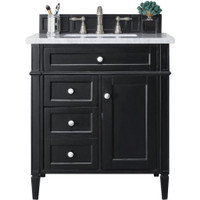 James Martin Vanities Brittany 30" Single Basin Poplar Wood Vanity Set with 3 cm Carrara White Natural Stone Vanity Top and Rectangular Sink - Black Onyx