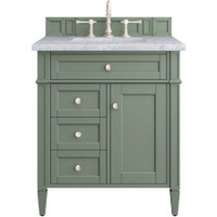 James Martin Vanities Brittany 30" Single Basin Poplar Wood Vanity Set with 3 cm Carrara White Natural Stone Vanity Top and Rectangular Sink - Smokey Celadon