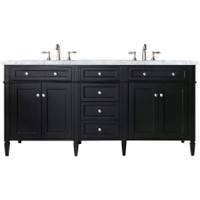 James Martin Vanities Brittany 72" Double Basin Poplar Wood Vanity Set with 3 cm Carrara White Natural Stone Vanity Top and Rectangular Sinks - Black Onyx