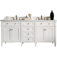 James Martin Vanities Brittany 72" Double Basin Poplar Wood Vanity Set with 3 cm Carrara White Natural Stone Vanity Top and Rectangular Sinks - Bright White