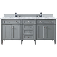 James Martin Vanities Brittany 72" Double Basin Poplar Wood Vanity Set with 3 cm Carrara White Natural Stone Vanity Top and Rectangular Sinks - Urban Gray