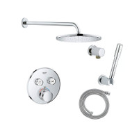 Grohe Grohtherm Thermostatic Shower System with Rain Shower Head, Hand Shower, Shower Arm, and Hose - Valve Included - Starlight Chrome Grohe Grohtherm Thermostatic Shower System with Rain Shower Head, Hand Shower, Shower Arm, and Hose - Valve Included - Starlight Chrome