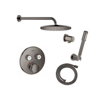 Grohe Grohtherm Thermostatic Shower System with Rain Shower Head, Hand Shower, Shower Arm, and Hose - Valve Included - Hard Graphite Grohe Grohtherm Thermostatic Shower System with Rain Shower Head, Hand Shower, Shower Arm, and Hose - Valve Included - Hard Graphite