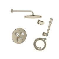 Grohe Grohtherm Thermostatic Shower System with Rain Shower Head, Hand Shower, Shower Arm, and Hose - Valve Included - Brushed Nickel Grohe Grohtherm Thermostatic Shower System with Rain Shower Head, Hand Shower, Shower Arm, and Hose - Valve Included - Brushed Nickel