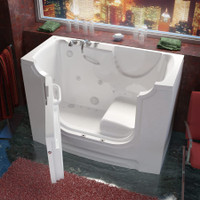 MediTub 60" Fiberglass Air / Whirlpool Walk In Tub for Alcove, Corner, or Single Wall Installations with Left Drain, Drain Assembly, and Overflow - White