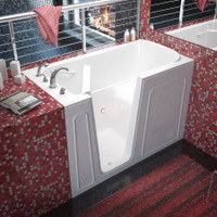 MediTub 60" Acrylic Soaking Walk In Tub for Alcove Installations with Left Drain, Drain Assembly, and Overflow - White