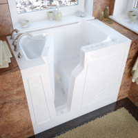 MediTub 46" Fiberglass Air / Whirlpool Walk In Tub for Alcove, Corner, or Single Wall Installations with Left Drain, Drain Assembly, Overflow and 14" Panel - White