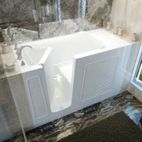 MediTub 60" Fiberglass Soaking Walk In Tub for Alcove Installations with Left Drain, Drain Assembly, and Overflow White
