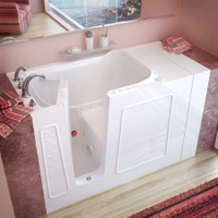 MediTub 53" Fiberglass Air / Whirlpool Walk In Tub for Alcove Installations with Left Drain, Drain Assembly, Overflow and 7" Extension Panel - White