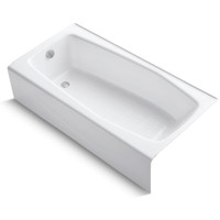 Kohler Villager Collection 60" Three Wall Alcove Cast Iron Three Wall Alcove Soaking Bath Tub with Left Hand Drain -White Kohler Villager Collection 60" Three Wall Alcove Cast Iron Three Wall Alcove Soaking Bath Tub with Left Hand Drain -White