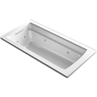 Kohler Archer 66" ExoCrylic Drop In Whirlpool Tub with Reversible Drain and Comfort Depth Design - White