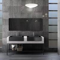 70-inch wall-mounted porcelain farmhouse double sink vanity cabinet with two sinks and wooden finish