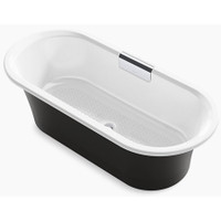Kohler Volute 63" Free Standing Enameled Cast Iron Soaking Tub with Reinforced Resin Pedestal Base, Center Drain, Brass Drain Assembly, and Slotted Overflow - White / Black / Black Base Kohler Volute 63" Free Standing Enameled Cast Iron Soaking Tub with Reinforced Resin Pedestal Base, Center Drain, Brass Drain Assembly, and Slotted Overflow - White / Black / Black Base